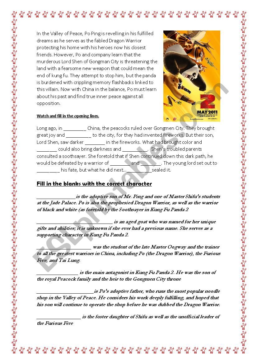 Kung Fu Panda 2 [Movie Activity Worksheet] [A2 to B1]
